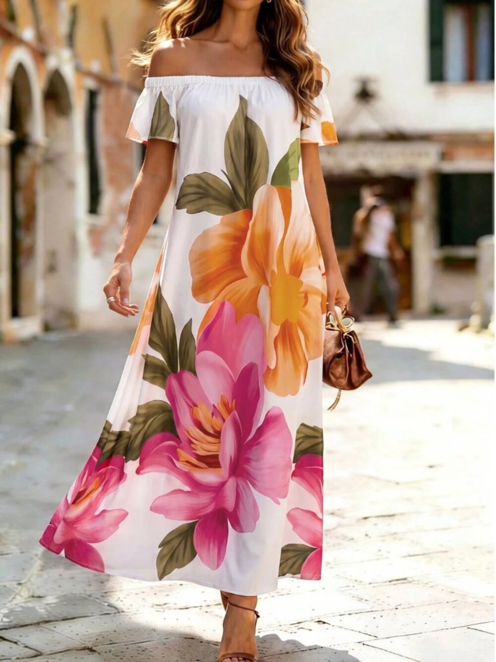 Boho Off-The-Shoulder Floral Maxi Dress